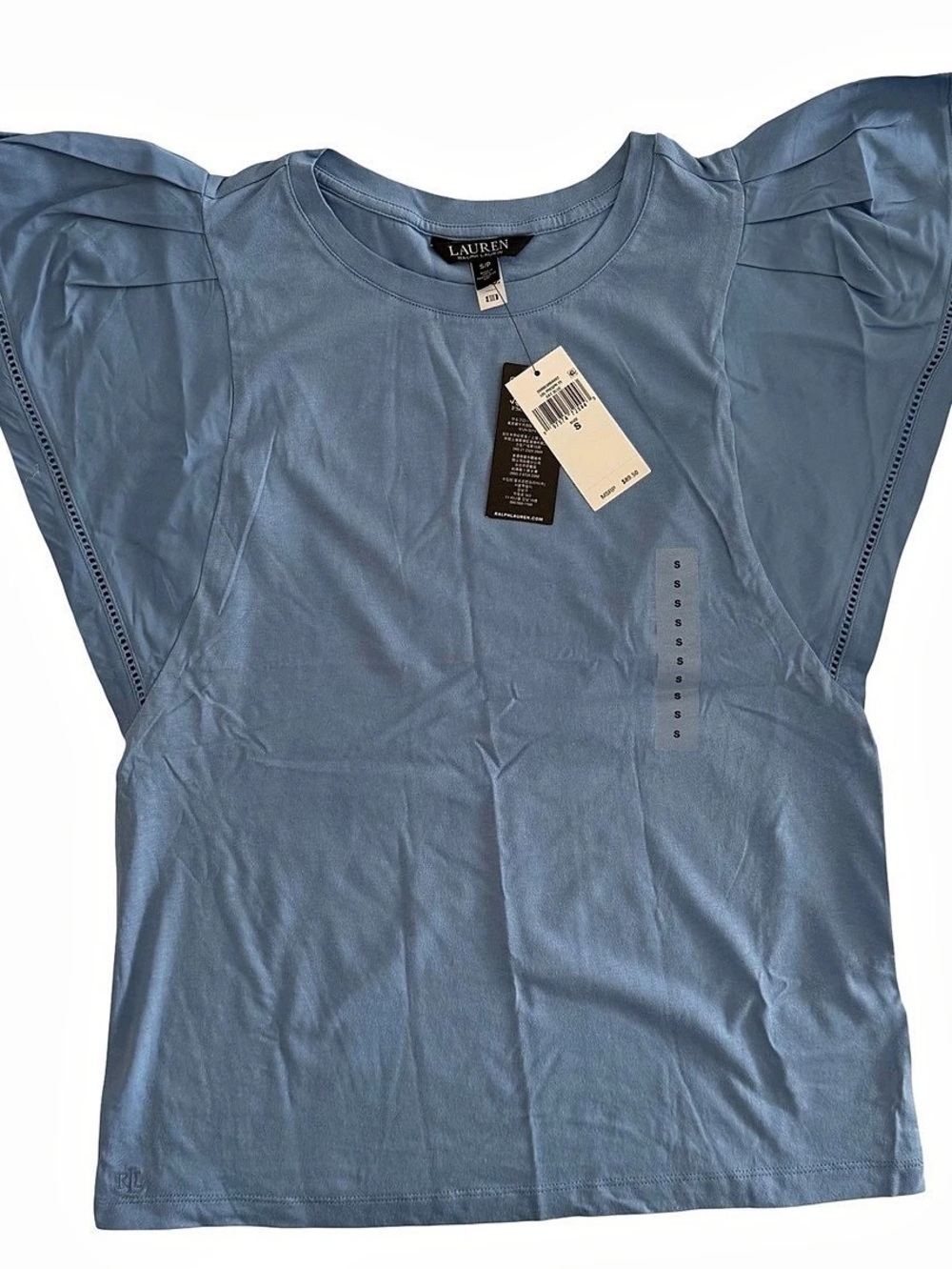 Lauren Ralph Lauren Jersey Flutter-Sleeve Tee Blue Small